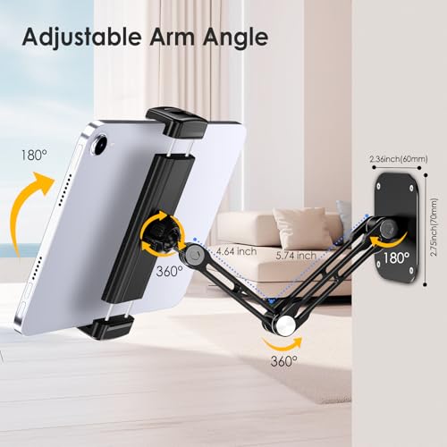 Tablet Wall Mount Holder, Aluminium Extendable iPad Wall Holder, with 360°Rotating Base Adjustable and Foldable for iPad Pro Air Mini, Galaxy Tab, All 4.7-13" Phones and Tablets - size: Long