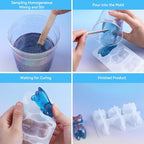 CUTEPLAN 21Pcs 3D Silicone Resin Casting Mold Kits - Includes 12 Animal Molds, 1 Measurement Cup & 10 Wood Sticks - for Figurines & Crafts DIY Projects