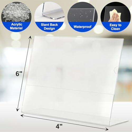 Acrylic Sign Holder 4 x 6 Horizontal, L-Shape Clear Plastic Display Stand for Tabletop, Acrylic Stands for Flyers, Table Paper Holder, Vertical Sign Holder 4x6 for Restaurants, Office and School (Slant 6 Pack 6x4) - size: Slant 6 Pack 6x4