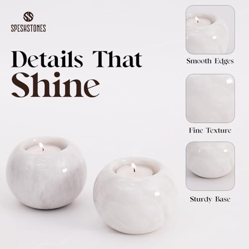 Marble Tealight Candle Holder 3.5 Inch White Gifts, Stone Holders for Votive Candles & Small Tea Lights Set of 2 for Birthday, Wedding Decorations - size: 3.5 inches