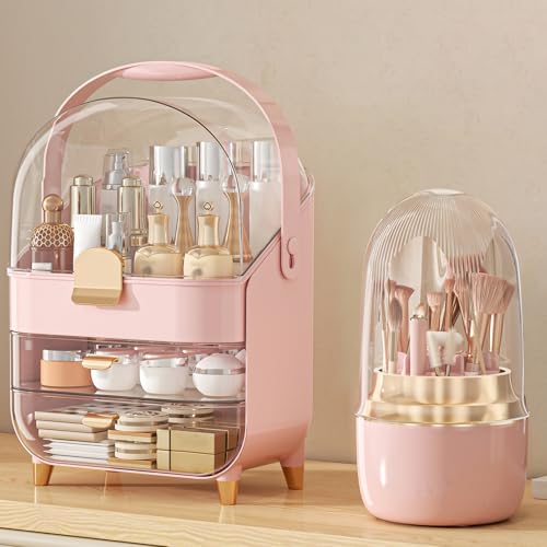 Makeup Organizer, Skincare Holder Bathroom Counter Organizer, Storage Box Cosmetic Display Cases, Teen Girl Gifts Trendy Stuff Make up Organizers for Vanity, Dresser, Countertop (Pink) - color: Pink