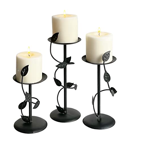 Lily’s Home Art Deco Climbing Vine Pillar Candle Holders, Steel, Black, Set of Three. Candles NOT Included - color: Climbing Vine