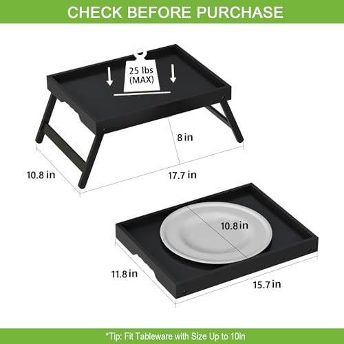Youpehom Bed Tray Table with Folding Legs,Bamboo Breakfast in Bed for Kitchen Serving Tray,Sofa,Eating,Used As Laptop Desk Snack Tray 2 Pack (Black) - color: Black-2 Pack, size: Medium