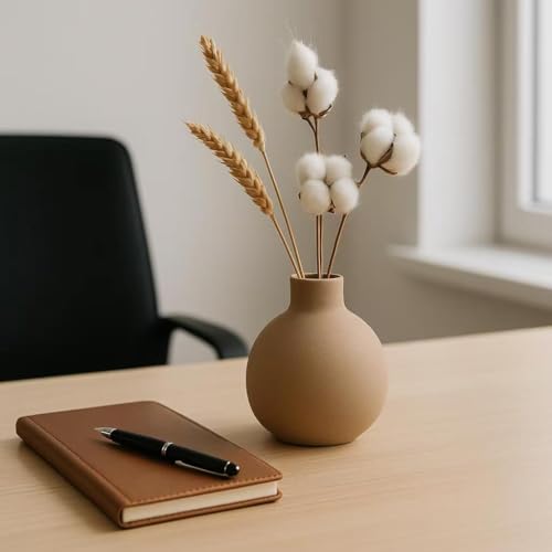 Ceramic Vase Set of 3, Modern Minimalist Farmhouse Style Home Decor Vases, Ideal for Pampas Grass & Dried Flowers, Perfect for Kitchen, Bedroom, Living Room & Dining Table Centerpiece(Brown) - color: Brown