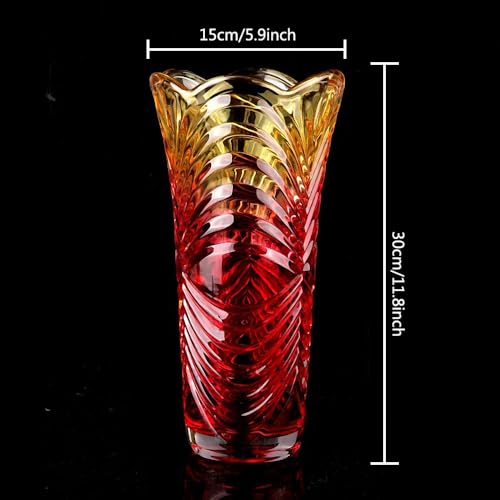 Large Red Striped Glass Vase-11.8 inch Tall,Modern Vase for Home Decor, Living Room Dining Tabletop Centerpiece Statement Office Decoration.