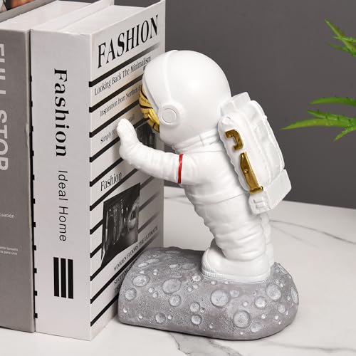 Decorative Space Theme Bookends - Astronaut Resin Bookends with Anti-Slip Base - Sturdy, Fun & Unique Book Holders for Heavy Books (Gold) - color: Astronaut A-gold