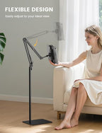 Lamicall Tablet Floor Stand Holder - [55" Height Adjustable][ Flexible Arm] 5lb Base Tablet Holder, Multi Angle Bed Mount Gifts for 4.7-13" Devices, iPad Pro Air, Tabs, E-Readers, Kindle Accessories