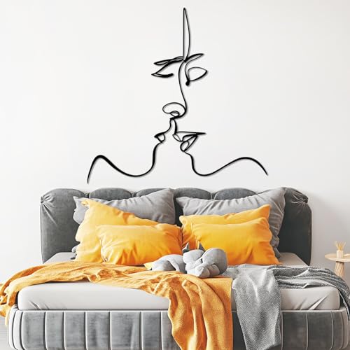WithHope Minimalist Couple Faces Metal Wall Art – One Line Abstract Face Decor, Modern Bedroom Wall Art, Contemporary Couple Gift, Metal Art Sculpture for Home Decor (Gold, 41"x39"|103x100cm) - color: Gold, size: 41"L x 39"W