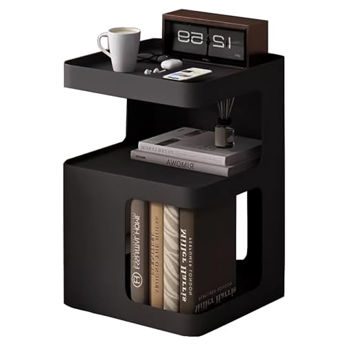 Black Side Table,Modern end Table for Sofa & Couch,3-Tier Metal nightstand,Small Bedside Table with Storage for Bedroom,Living Room,Small Space.No Assembly Required - color: Black