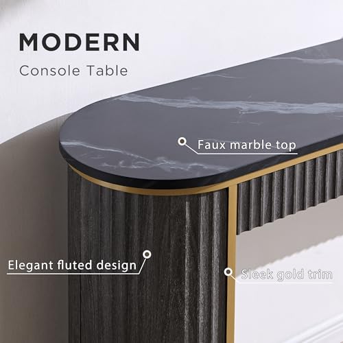 OKD Modern Fluted Console Table, 63" Long Narrow Entryway & Sofa Tables for Hallway, Tall Accent Table Behind Couch for Foyer Living Room, Dark Alder - color: Dark Alder