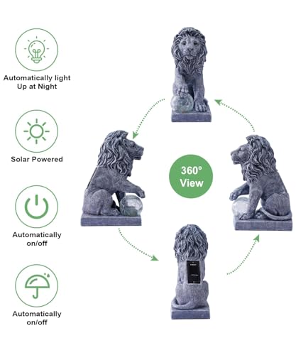 Lion Statue for Garden Decor: Outdoor Figurines Sculpture with Ball for Lawn Patio Yard Balcony - Gifts for Mom Grandma Women