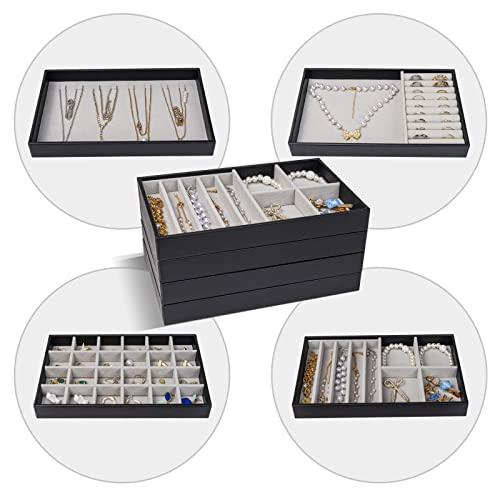ProCase Stackable Jewelry Organizer Trays for Drawers, Jewelry Drawer Inserts Container Display Case Storage for Earring Necklace Rings Bracelet with Removable Dividers -Black, 4 Layers - color: Black, size: 4 Layers