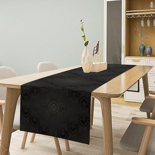 Gothic Vintage Damask Table Runner Antique Victorian Baroque Floral Design Bohemian Exotic Table Runners for Rustic Kitchen Dining Home Dining Table Decor 13x36in - color: Black, size: 13x36in