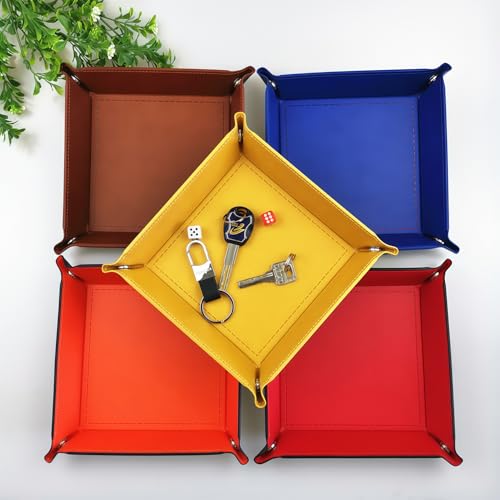 siduater Valet Tray Desktop Storage Organizer – Vegan Leather Catchall Tray Bedside Vanity Tray Nightstand Caddy Holder for Remote Controller, Watch, Keys, Phone, Wallet, Coin, Jewelry, Yellow - color: Yellow