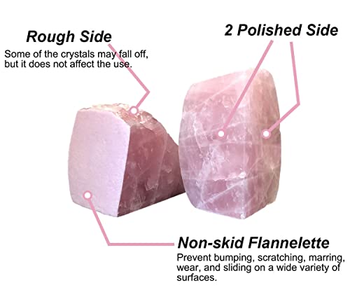 Rose Quartz Bookends Pink Crystal Decorative Book Ends Office Home Decor Small 1 Pair 2-3 Lbs - size: 2-3lbs