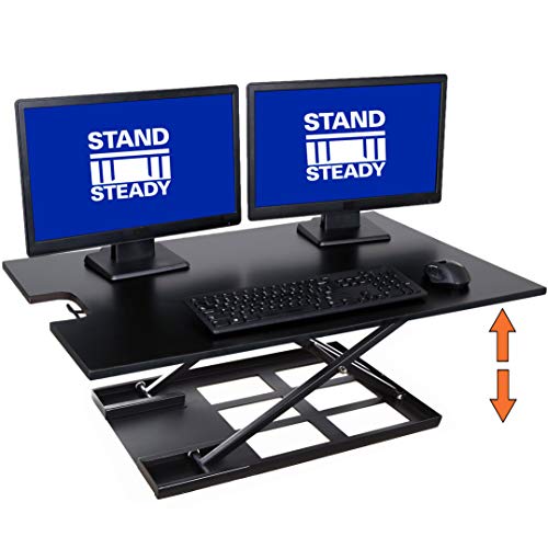 Stand Steady X-Elite Pro XL, Ergonomic Adjustable Height Standing Desk Converter, Extra Large Sit to Stand Laptop Desk Riser, Easily Fits 2 Computer Monitors, Raises Desk Height 7 to 16-inches (Black)