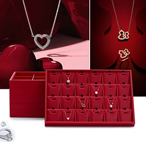 Oirlv Gorgeous Red Leather 24 Gird Jewelry Tray Stackable Jewelry Drawer Organizer Rings Earrings Organizer Storage - color: Red, size: 24 Grid Tray