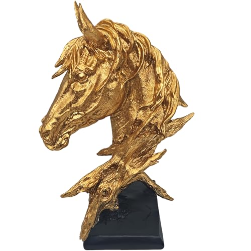 16" Animal Horses Head Bust Table Sculpture Retro Resin Home Decor Statue for Bedroom,Living Room,Dining Desk,Bookshelf,Office,Study and Coffee Tables（Gold） - color: Gold