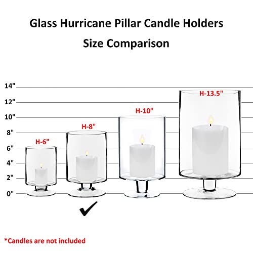 CYS EXCEL Glass Hurricane Pillar Candle Holders (H:8" W:4.75", 2 PCS) | Multiple Size Choices Short Stem Candle Jars | Stemmed Glass Cylinder Candle Vase - size: H-8" W-4.75"