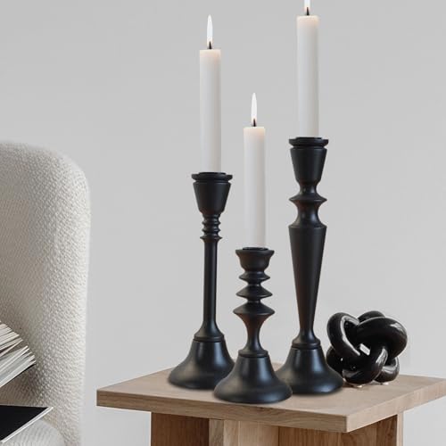 Candlestick Holders Black Candle Holder Set in 3 Designs-Taper Candle Holders Set of 3 for Candlesticks,Modern Wood Candle Stick Candle Holders for Decor - color: Matte Black (3 Designs)