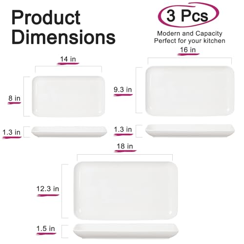 DELLING Serving Platter Set 18/16/14 Inch, Large White Porcelain Serving Trays for Entertaining, Rectangular Platters for Turkey Fruit Appetizer Party Wedding, Microwave Oven Dishwasher Safe, 3-Pack - color: White, size: 18/16/14inch