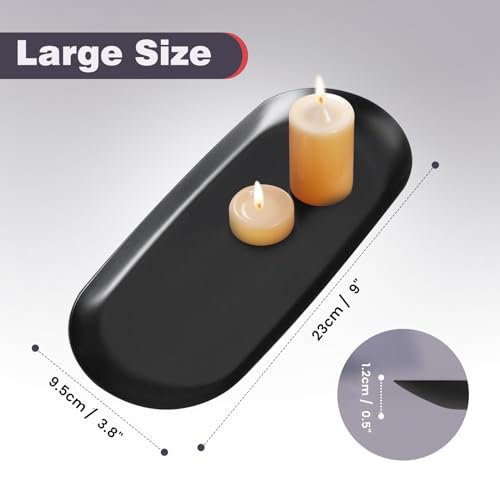 2PACK Small Black Trays for Decorative, Oval Vanity Tray for Bathroom, Kitchen Sink Trays for Countertop, Stainless Steel Jewelry Dish Trinket Tray, Perfume Key Candle Tray (Black, 9" × 3.8") - color: Black, size: 9" × 3.8"