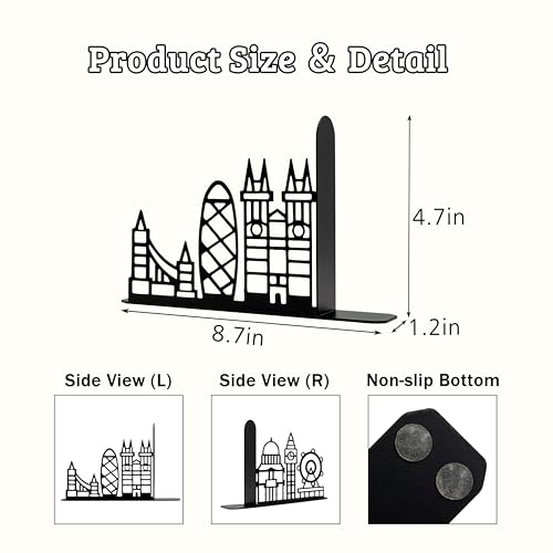 Metal City Skyline Modern Bookends, Tower of London,Big Ben Decoration, London Gifts and Souvenirs - color: London