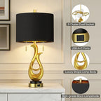Modern Luxury Table Lamps, Gold Sculptural Bedside Lamps, Gold Leaf Finish Nightstand Lamps, 26'' Table Lamp with S Cluster Pull Chain Switch for Bedroom, Desk Lamp with USB Ports, 4 Bulbs Included