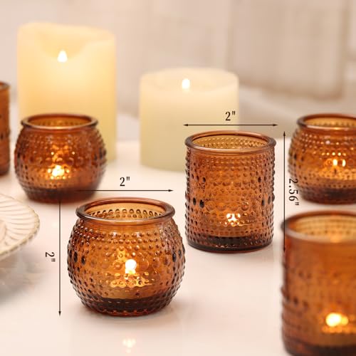 16 Pcs Assorted Amber Candle Holders- Vintage Candle Holder for Rustic/Boho Wedding Table centerpieces, Bridal Shower, Baby Shower Decoration - color: Amber