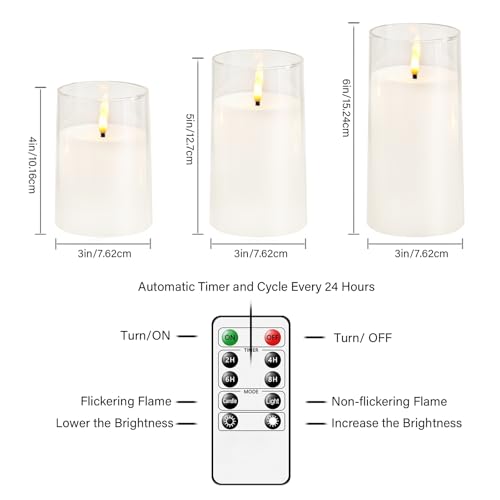 kakoya Flickering Flameless Candles Battery Operated with Remote and 2/4/6/8 H Timer Acrylic Led Pillar Candles Pack of 9 (D 3" xH 4" 5" 6") with Realistic 3D Wick Candles for Home Decor(White) - color: White-9