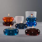 Handmade Decorative Pebble Tealight Candle Holder Set of 2 - Handcrafted Home Decor Accent for Calming Earthy Aesthetic Blue Diameter 3 inches - Resin