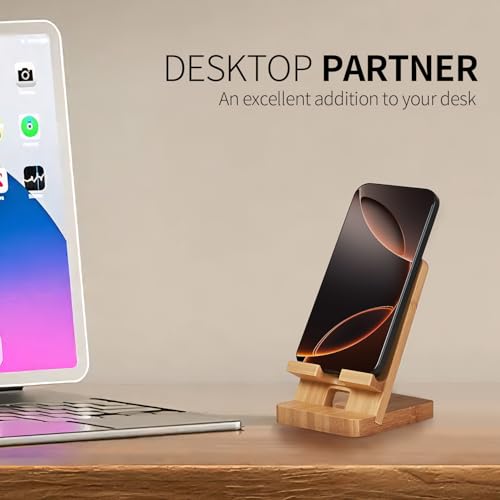 Cell Phone Stands, Desktop Stand, Luxury Nature Wood Magnetic Phone Stand for Desk, Compatible with iPhone & All Cell Phones, Ultra-Stable, Portable & Non-Slip Design, Bamboo