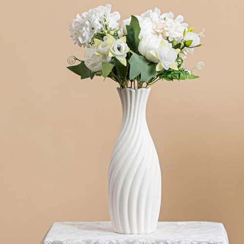 White Ceramic Vase with Swirl Texture - 10" Unique Flower Vase for Pampas Grass & Centerpieces, Decorative Boho/Farmhouse Vase for Living Room, Office Desk & Housewarming Gift (for Her/Yourself) - color: Swirl Texture
