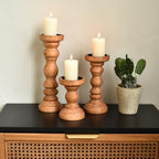 SWALLOWLIVING Rustic Farmhouse Wood Pillar Candle Holder Set of 3 for Candlestick, Brown - color: Brown