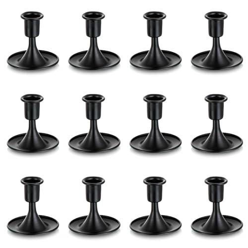Black Candlestick Candle Holders for Taper ：12 PCS Romadedi Candle Stick Holder Set Vintage Table Centerpiece Halloween Decoration Wedding Christmas Fireplace Mantel Home Deocr - color: Black, size: 12 pcs