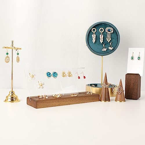 GemeShou wood ring holder for jewelry, 2pcs ring display stand with brass base, walnut ring cone stands for jewelry selling【Ring holder-2pcs】