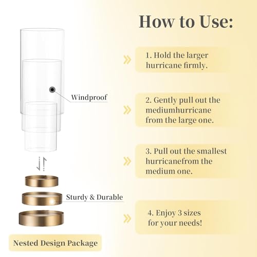 Hewory Hurricane Candle Holder for Pillar Candles: Gold Votive Candle Holders Set of 3, Glass Hurricane with Metal Candle Plate, Pillar Candle Holder for Table Centerpiece Wedding Holiday Home Decor - color: Gold, size: 3PCS