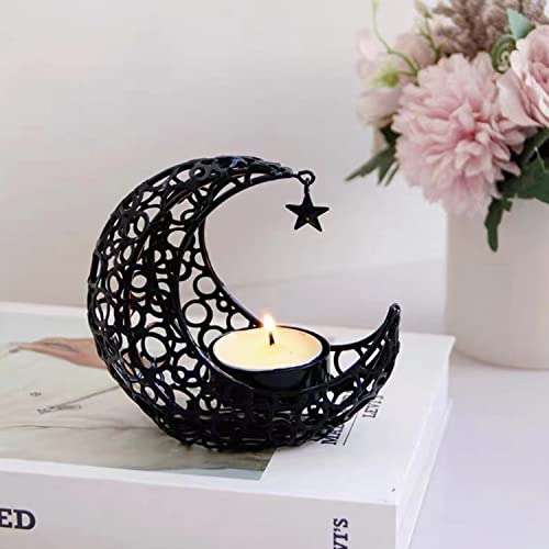 Moon Tea Light Candle Holder, Black Metal Decorative Candle Stand for Home Decor, Gift (2Pcs) - size: 2Pcs Black