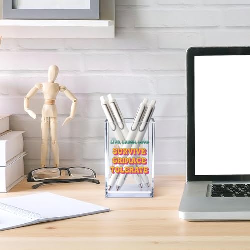 Live Laugh Love Funny Anti Cliche Acrylic Cosmetic Pencil Pen Holder Cup, Funny Sarcastic Desk Acrylic Brushes Storage Gifts for Woman Friend Colleague Boss Teacher, Daughter Graduation Gifts - style: Live Laugh
