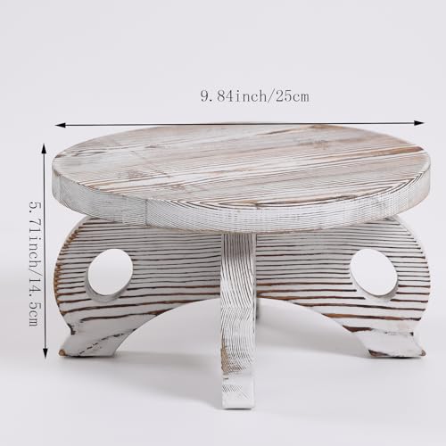 White Wooden Plant Stands Indoor Riser Round Display Stands Farmhouse Display Stool Flower Holder Pedestal Board Pine - color: White, size: Pine