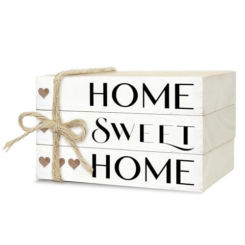 Mini Decorative Books For Home Decor, Small Wood Book Stack For Table Decor, Home Decor Book For Living Room Mantel, Farmhouse Stacked Books Decorative（L40） - color: white Home sweet