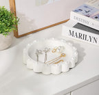 Aotea Crafts - Beaded Scalloped Jewelry Dish Tray Plate - Modern Aesthetic Ring Dish - Concrete Handcrafted Trinket Tray - Smooth Texture - Ivory White - 6.3 inch