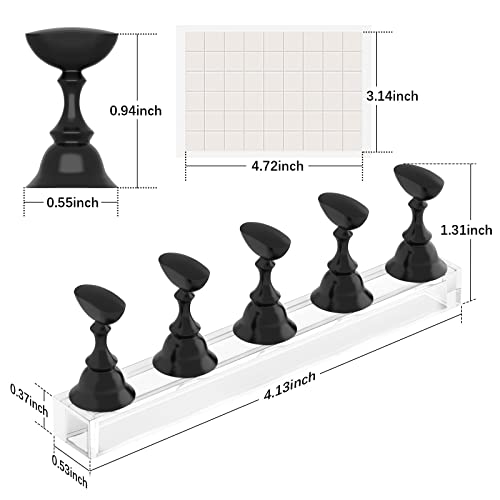 Nail Stand Acrylic Nail Art Display Stand Magnetic Nail Tips Practice Holder 54 Pcs Reusable Adhesive Putty for DIY Painting Nails Stand kit (Black) - color: Black