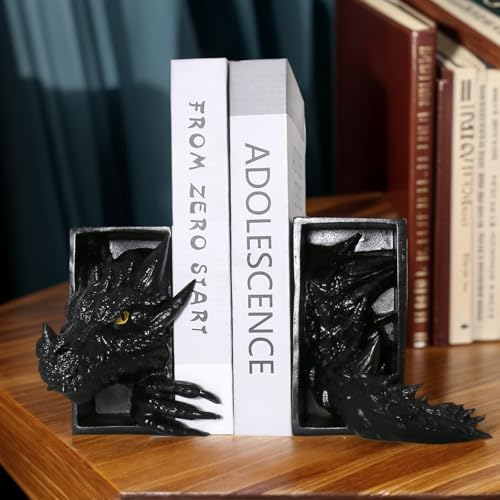 Dragon Bookends, Black Fantasy Book Nook Insert, Gothic Library Decor, Decorative Dragon Shelf Display