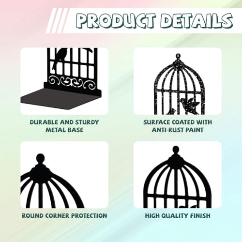 Peacoblue Metal Bookends for Shelves, Modern Decorative Heavy Duty Study Book Support Stoppers for Office, Desk, Shelf, Room 5.3"x4.3"x7.9" Cast Iron Simple Tall Bookends, 1 Pair (Birdcage and Bird) - color: Birdcage and Bird