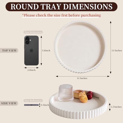 Decorative Tray for Coffee Table, Living Room, Side Table, 11" White Round Concrete Home Decor Serving Trays for Accent Table, Console Table - color: White