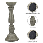 Solid Wood Candle Pillar Holder - Set of 3 Handcarved Candlestick Holder Stand - Boho Rustic Holiday Table Centerpiece Farmhouse Mantle - 17" 14" 11" H - Antique Charcoal Grey Distressed -COTTON CRAFT