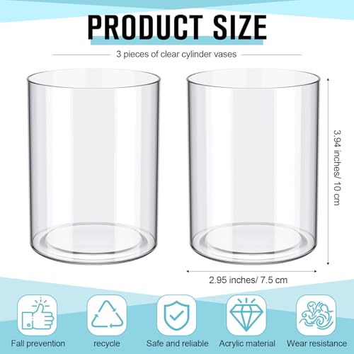 meekoo 3 Pcs Flower Acrylic Vase Cylinders Round Decorative 3 x 4 in Vase Break Resistant Acrylic Flower Cylinder for Centerpiece Home Wedding Decor(Clear, Classic) - color: Classic, size: 3 x 4 in