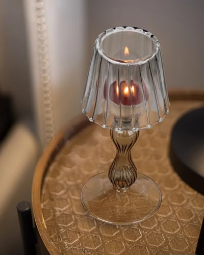 Gurfuy Desk Lamp Shaped Glass Candle Holder - Glass Hurricane Candleholder Crystal Decorative Candle Stand for Table Wedding Dinning Centerpieces Party Supplies Festival Decor Grey - color: Gray