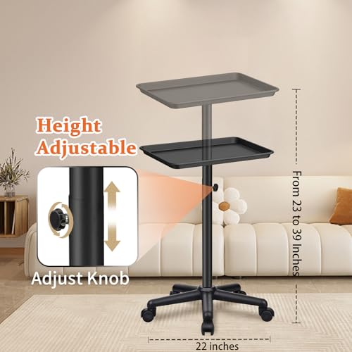 Black Salon Tray Height Adjustable Hair Color Tray with Wheels for Spa or Home Use - color: M-black
